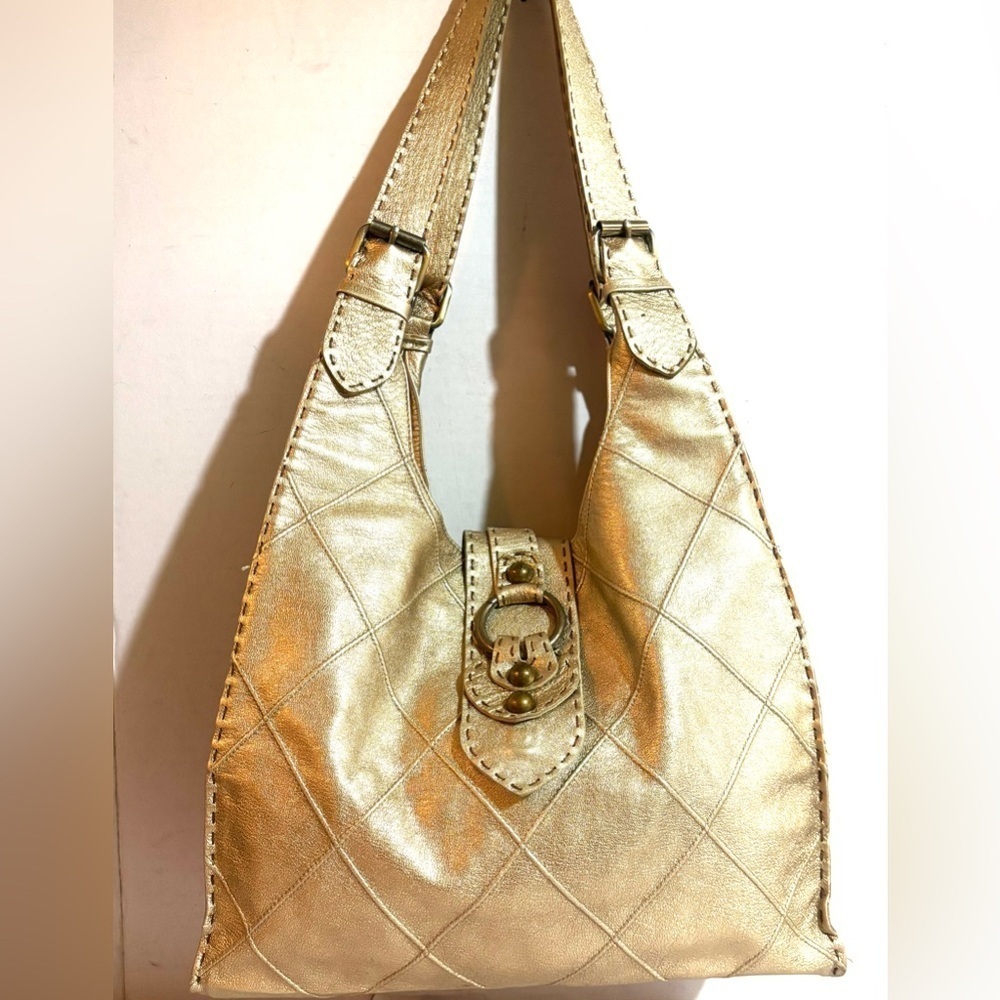 Carla Mancini Gold Metallic Leather Quilted Shoulder Bag